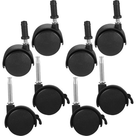 Lot de 8 roulettes pour mobilier bureau, ABS et fer, noires