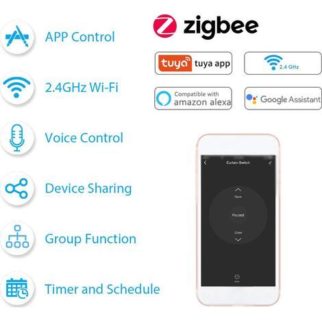 Module de commutation de rideau intelligent QS-Zigbee-CP03 Tuya ZigBee, fonction de partage de synchronisation d'appareil mobile, contrôle à distance par application, compatible avec Alexa Voic (1/5)