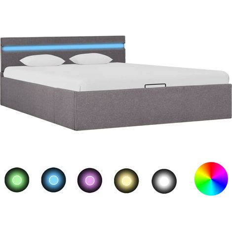 Lit adulte Contemporain  Cadre de lit à stockage hydraulique à LED Taupe Tissu 120x200cm 35823 (1/5)