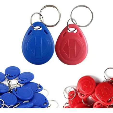 50 badges RFID 125kHz EM4100, porte-clés de proximité rouge et bleu (lecture seule) (1/3)