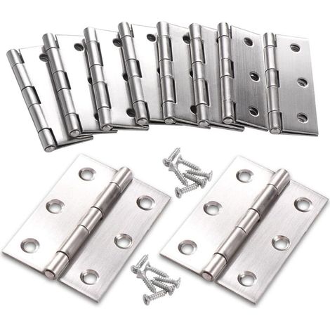 10 Pièces Charnières en Acier Inoxydable Charnière de Porte en lnox avec Vis pour Porte Placard/Petites Portes/Tiroirs/Fenêtres/Pianos/Armoires de Quincaillerie de Meubles de Maison(66381.2mm) (1/5)