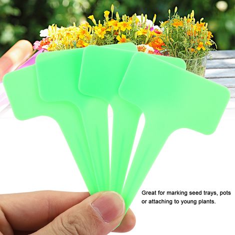 50 étiquettes en plastique vertes en forme de T pour plantes, idéales pour les pépinières, les jardins et les pelouses. (1/5)