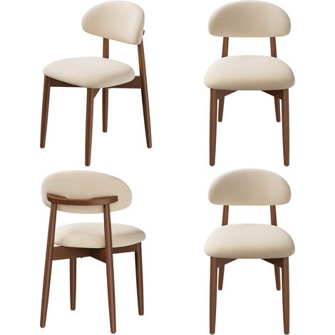 WOLTU Set of 4 Dining Chairs, Chenille Upholstery, Modern Kitchen Chairs with Solid Wood Legs for Living Room, Beige (1/5)