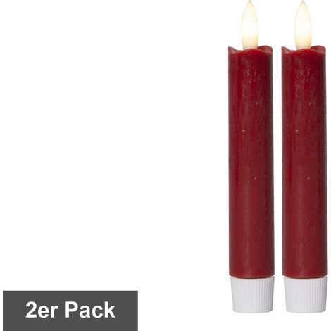Star Trading Set de bougies Flamme, 2 pièces, cire, rouge foncé, design antique, LED, minuterie, blanc chaud, 15 cm (1/4)