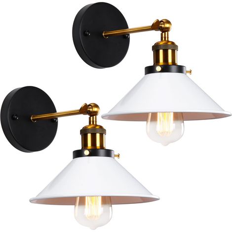 – Applique murale industrielle 22cm – Métal blanc – Lampe de plafond rétro avec rotation 180° – Compatible ampoules E27 (1/5)