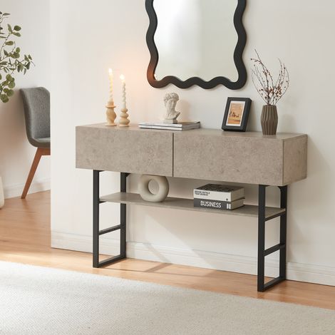 Tavolo Consolle Varberg con Cassetti e Ripiano 75 x 120 x 30 cm - Effetto Cemento Chiaro [en.casa]