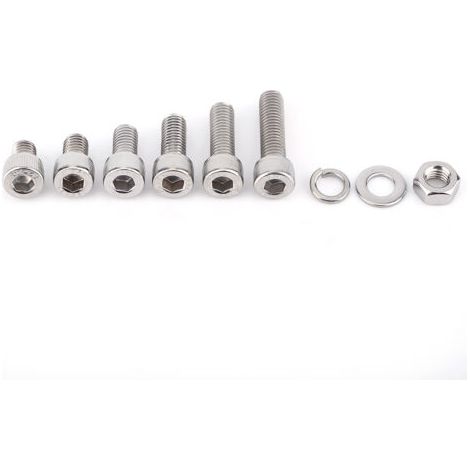 Assortiment de vis à tête cylindrique creuse en acier avec rondelles et écrous hexagonaux (M8 x 60 pièces)