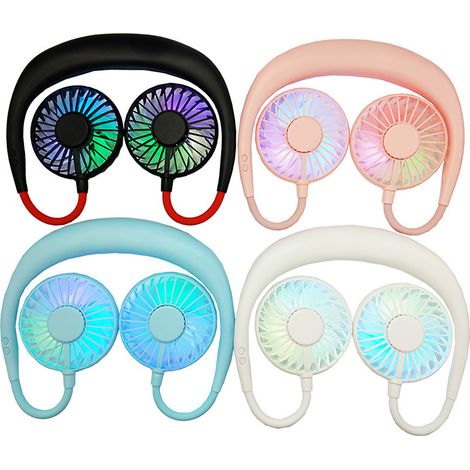 Ventilateur de cou transfrontalier de troisième génération avec veilleuse de sport, chargeur USB, petit ventilateur paresseux, cadeau, noir et rouge (1/4)