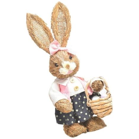 Lapin déco en paille artificielle debout, décoration de Pâques pour maison et jardin, figurine décorative mignonne (1/5)