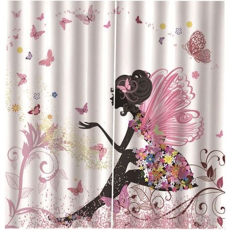 Rideau Occultant Isolant Thermique - Motif Papillon Fée - Blanc/Rose/Jaune - 1 Pièce 100x140cm - Design Moderne pour Chambre d'Enfant/Fille ou Salon (1/4)