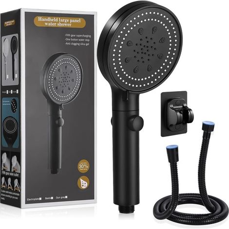 Pommeau de douche haute pression 6 modes – Tuyau inox 1,5m – Économie d'eau – Installation universelle – Buses en silicone (1/5)
