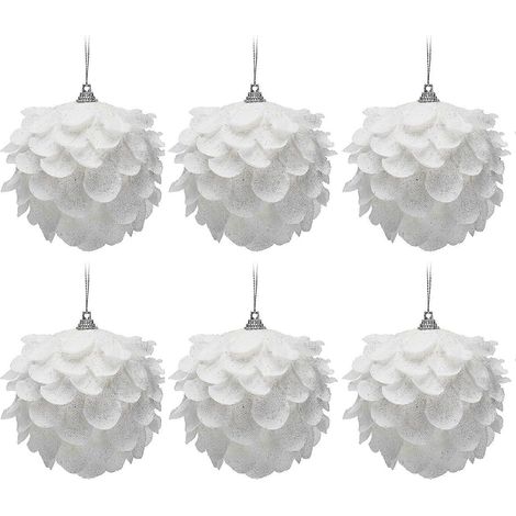 Lot de 6 boules de Noël blanches à paillettes, décorations scintillantes pour sapin de Noël (1/4)