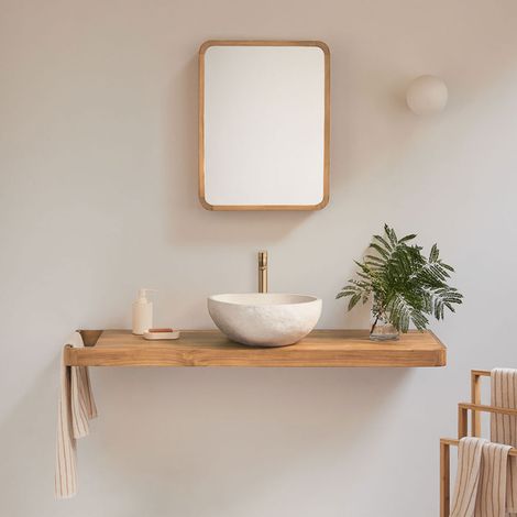 Ensemble meuble de salle de bain suspendu 130x45 cm en bois de teck Neill SKLUM