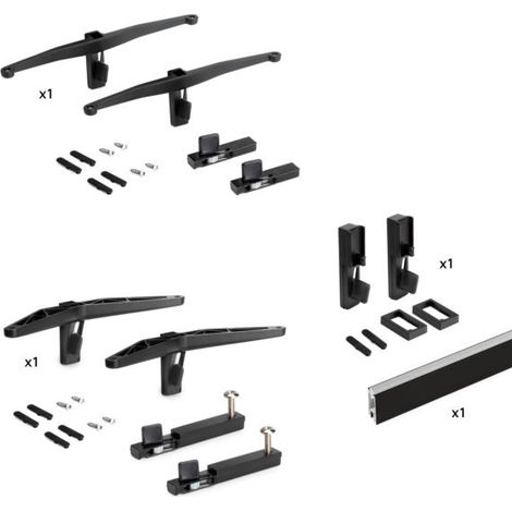 Emuca Kit de soportes para 1 estante de madera, 1 módulo y 1 barra de colgar de longitud 1m Zero, Zamak, Pintado color negro texturizado - (1/5)