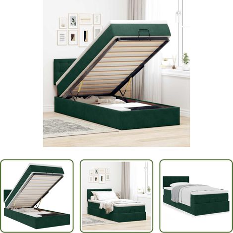 Matratze - Ottoman-Bett mit Matratze Dunkelgrün 100x200 cm Samt (1/5)