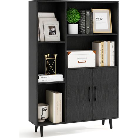 COSTWAY Bookcase 119 cm Floor Bookshelf w/ 5 Open Compartments-Black (1/5)