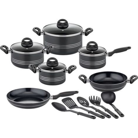 Batteria di pentole - Induzione - GSW - MILANO NERO - 15 pezzi - Alluminio massiccio - Nero (1/5)