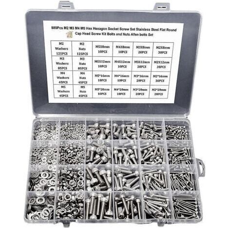 BUNTHAUS Vis 860pcs m2 m3 m4 m5 hexagone douille jeu de vis en acier inoxydable plat rond tête de tête kit de vis boulons et écrous allen boulons set (1/2)