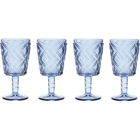 Premier Housewares Set of Four Fleur Blue Wine Glasses (1/3)