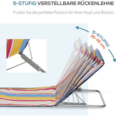Lot de 2 nattes de plage ajustables et repliables, 124 x 53 x 37-50 cm, multicolores (1/4)