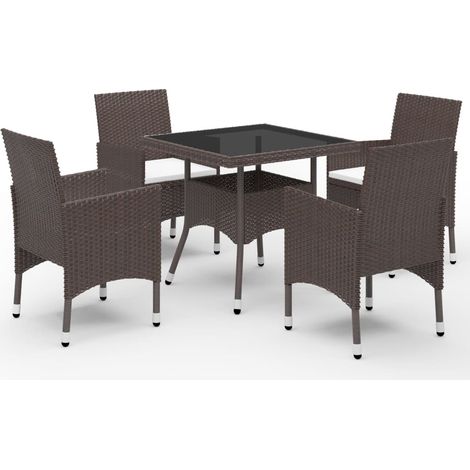 5-tlg. Garten-Essgruppe Braun Poly Rattan und Glas