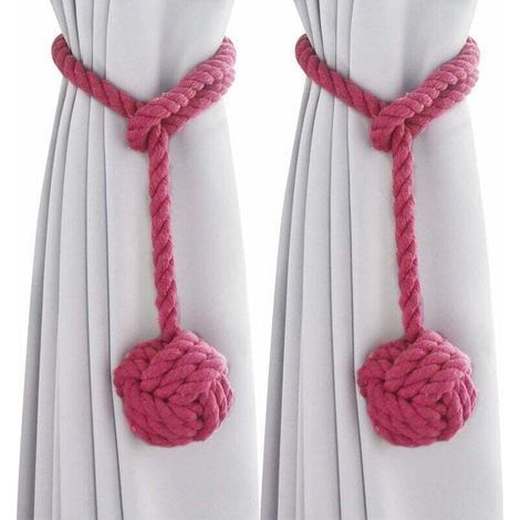 Lot de 2 embrasses pour rideaux, embrasses de rideaux, embrasses pour rideaux, embrasses de rideaux, embrasses de corde en coton tricoté à la main, clips pour chambre à coucher (rose rouge) (1/4)