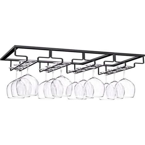 Porte Verre à 4 Rangées, Porte Verres à Pied Suspendu, Support à Verre Vin Inversé, Support Verre Vin Sous Armoire Avec Vis, Support en Fer pour Verre Vin, 4 Rangs, pour Bar Cuisine (4 emplacements) (1/5)