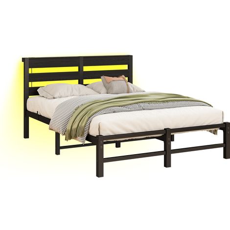 Struttura letto in metallo 120x200 nera con LED RGB, 2 porte USB e vano contenitore (1/5)
