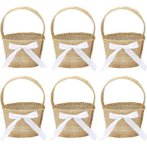 Lot de 6 paniers à œufs de Pâques portables, en toile de jute, pour demoiselle d'honneur ou support de bureau (1/4)