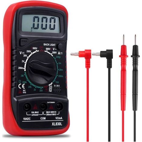 Multimètre numérique portable avec écran LCD rétroéclairé bleu – mesure tension CA/CC, courant CC, résistance, continuité et diode (1/4)