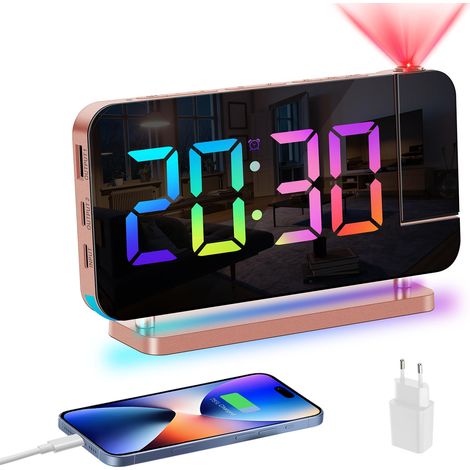 Reveil Projecteur Plafond: Projection Réveil Numérique Enfant Ado, LED Reveil Lumiere du Jour, Chargeur, Snooze, 11RGB Gros Chiffres, 10 Veilleuse, 5 Brightness, Alarm Clock Garcon Fille (1/5)