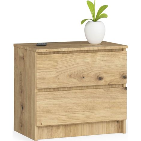 Table de chevet : 2 tiroirs, Blanc, or, 54 × 56 × 39 cm, poignées dorées (1/4)