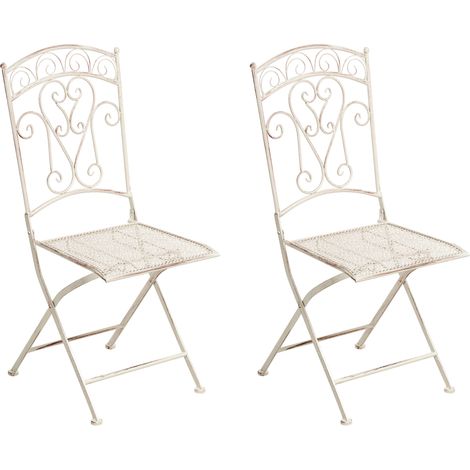 Conjunto de 2 sillas de exterior de estilo vintage estructura de hierro plegables beige claro Juina (1/5)