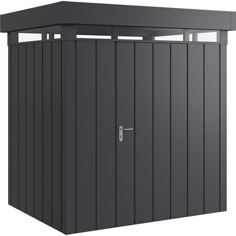 Hörmann Metall-Gerätehaus "Juno" mit Flachdach, JFD4 - Modern, 214 x 166 cm (B x T), anthrazit, 1-flüglige Tür, Anschlag rechts, mit Lichtband (1/5)
