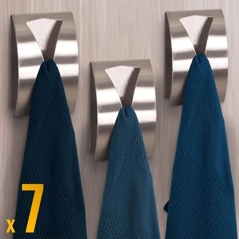 Ganci da parete - Set di 7 ganci in acciaio inox - Appendiabiti da bagno - Adatti per asciugamani e strofinacci - Installazione senza forature (1/3)