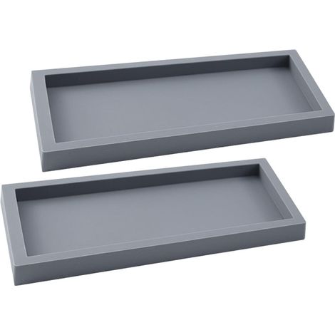 Plateau décoratif rectangulaire, plateau de salle de bain, plateau de coiffeuse, 20 x 10 cm (gris, 2 pièces) (1/5)