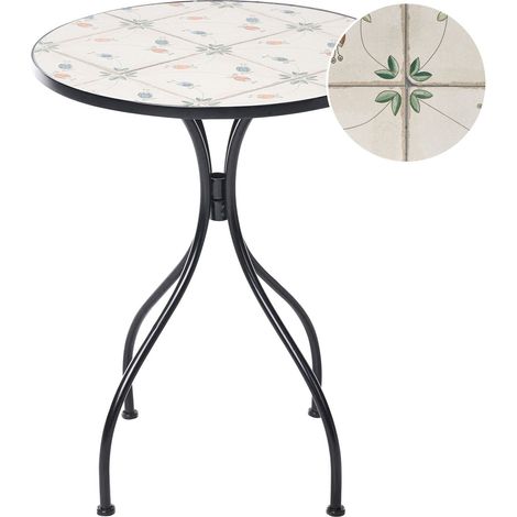 Tavolino da giardino in metallo stile ferro battuto piano con piastrelle in mosaico ceramica nero Carona