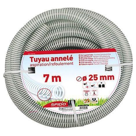 SPIDO Tuyau PVC Armé Souple – 7 m – Ø 25 mm – Flexible Renforcé à Spirales pour Aspiration et Refoulement (1/3)