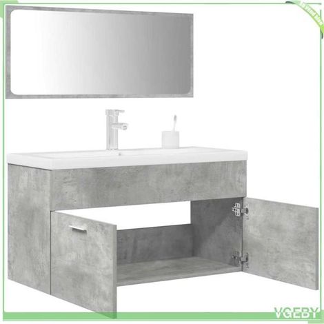 Ensemble de meubles de salle de bain - 3 pièces 90 cm - Gris béton - Bois d'ingénierie - Vasque céramique (1/5)