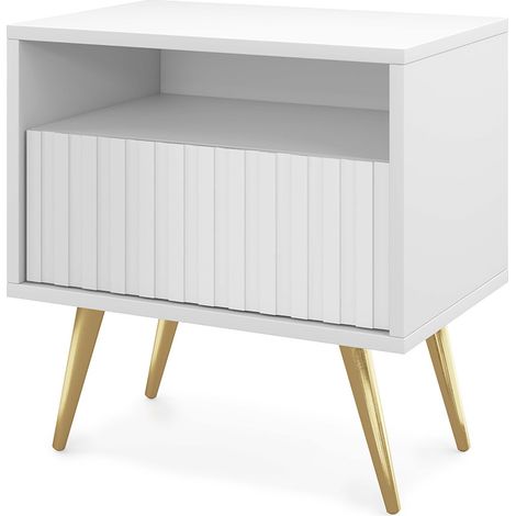 Selsey Bello - Comodino a doghe, bianco con gambe oro (1/5)
