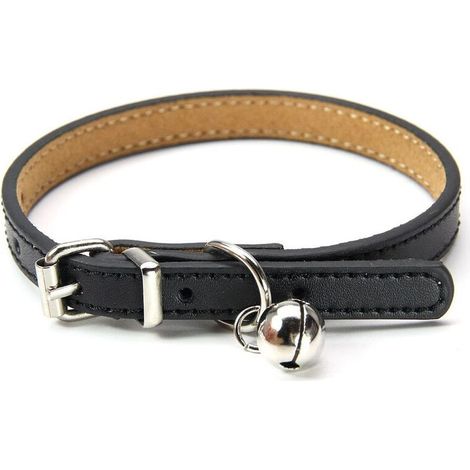 Leather collar for cats and puppies, adjustable 20cm-27cm - black (1/5)