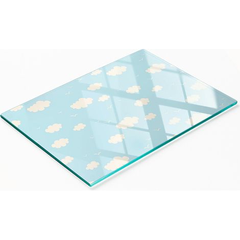 Tableau décoratif de cuisine multifonctionnel en verre trempé, motif nuages, 80 x 52 cm (1/5)