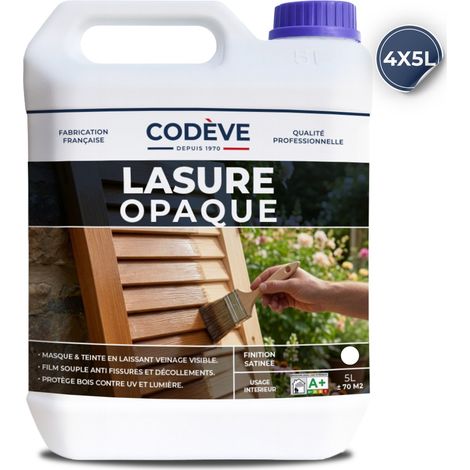 Lasure Opaque - 4x5 L - Codeve Bois - Incolore - Pour Masquer Les Veines D'un Bois Trop Foncé, Grisé, Noirci Ou Taché. (1/5)