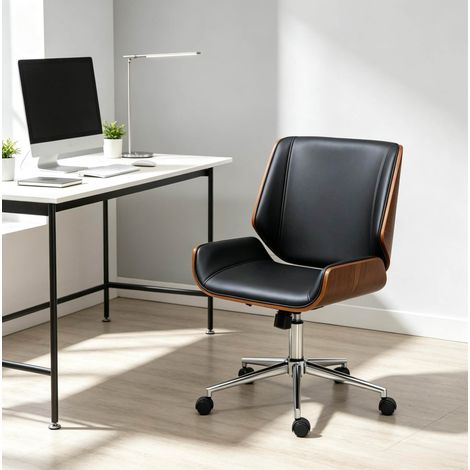 Silla de oficina ergonómica regulable en altura, giratoria, con ruedas, negro y marrón HAVRYA (1/5)