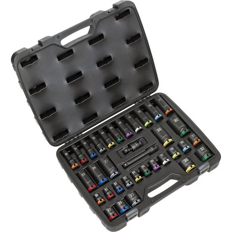 Sealey AK5636M Lock-On Standard Deep Impact Socket Set 34pc 1/2""Sq Drive Metric