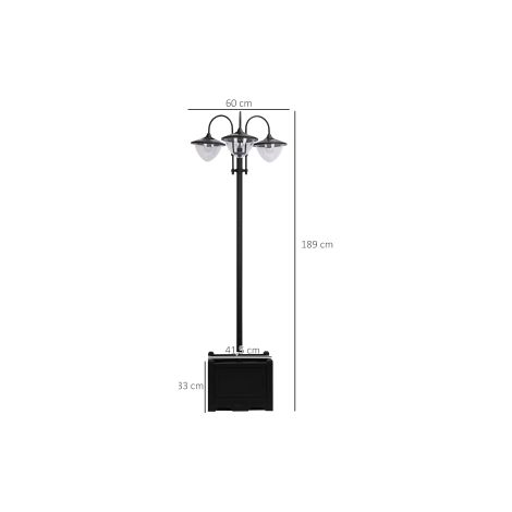 Lot de 3 lanternes solaires noires sur pied en métal avec base jardinière et protection IP44 pour jardin, balcon et terrasse (1/5)