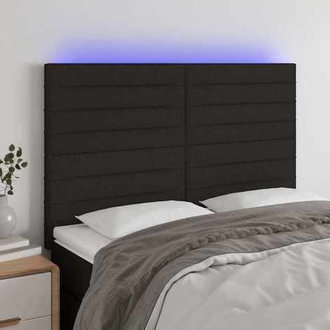 vidaXL Cabecero con luces LED tela negro 144x5x118/128 cm (1/5)