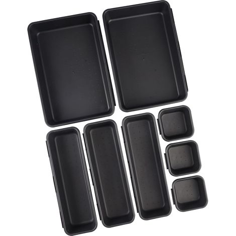8 Pièces Organiseur Tiroir Salle de Bain, Organiseurs de Tiroirs de Cuisine  Compartiment Rangement Tiroir Salle de Bain en Plastique Noir, Organisateur de Tiroirs pour Bureau, Maquillage (1/5)