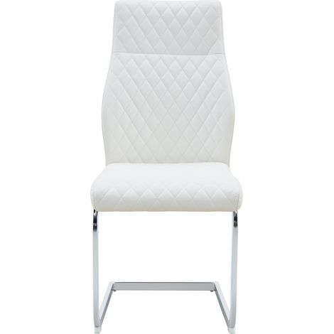 Set de 2 sillas de comedor blancas con respaldo alto, polipiel PU y metal plateado (1/5)