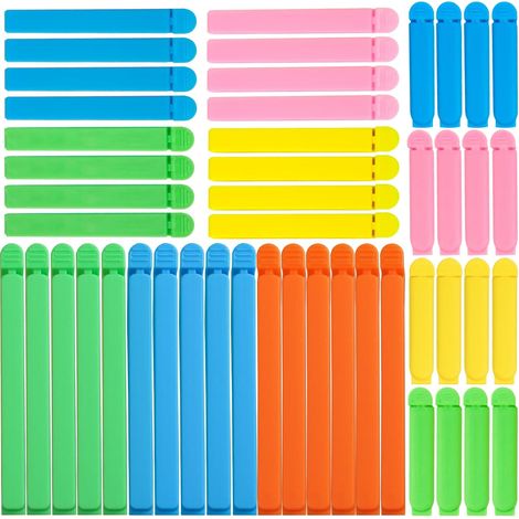 48 Pcs Reusable Food Bag Clips, Plastic Sealing Bag Clip in 3 Sizes & 5 Colours, Food Storage Clips for Sealing Snacks Sandwich Food Coffee (1/5)